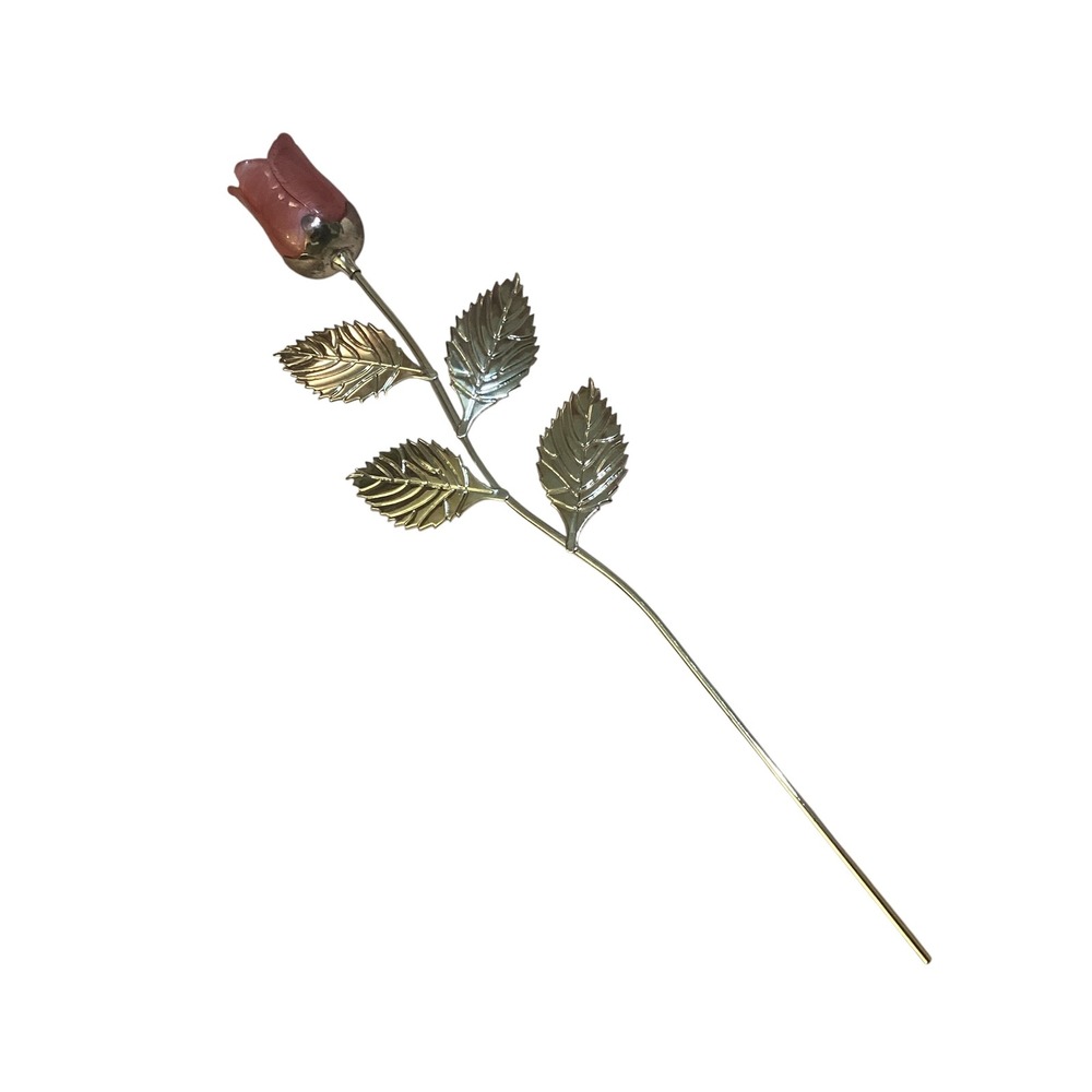Sheridan Silver Plated Non Tarnish Pink Enameled LongStem Rose Decorative Flower - Picture 4 of 12